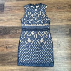 Francescas Mi Ami Dress Womens M Blue Lace Bodycon Zipper Back Elegant Details